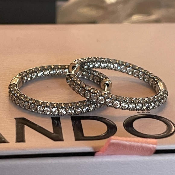 NIB Authentic Pandora Timeless Pave Single Row earrings sterling silver and cz - Picture 9 of 10